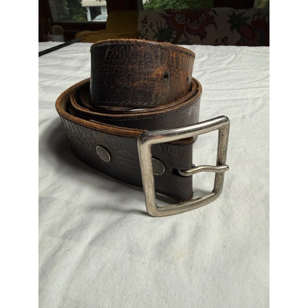 Vintage American Eagle Outfitters Mens Brown Distressed Studded Leather Belt 36